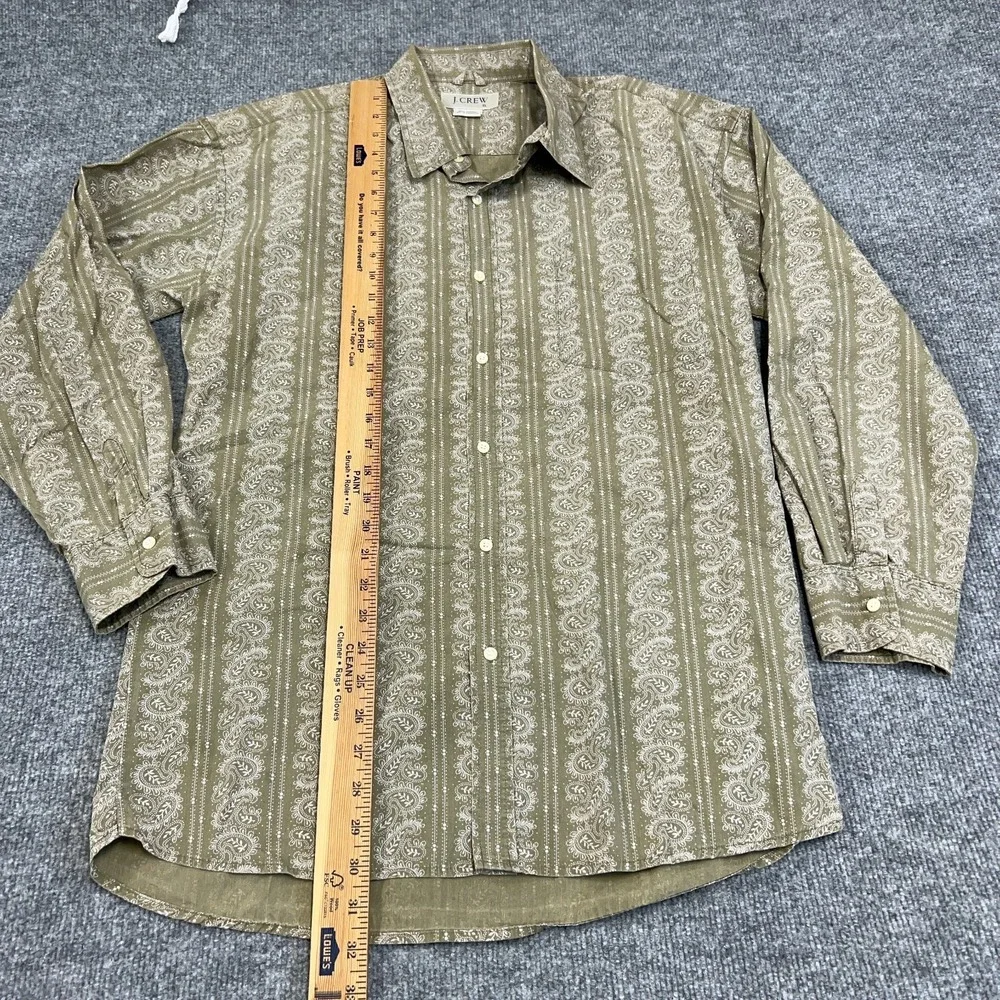 J.CREW Shirt Men XL Green Paisley Print 100% Cotton Casual Long Sleeve Button Up